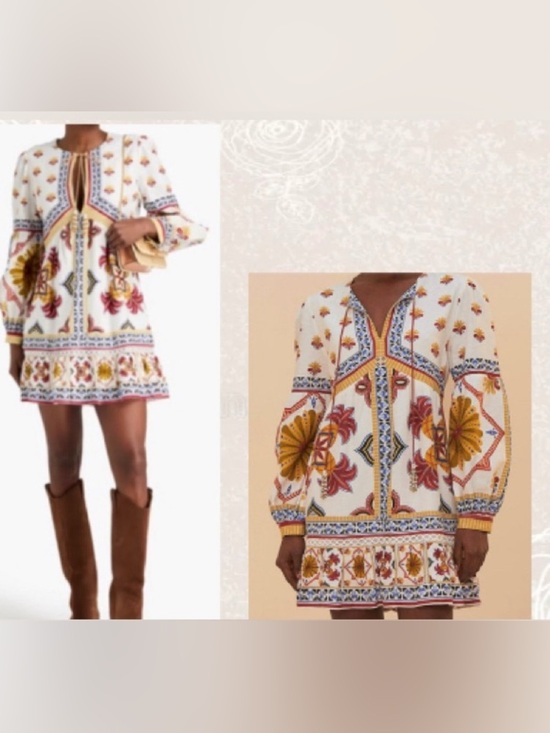 FARM Rio Dresses & Skirts - Farm Rio Off-White Bright Multi Tile Print Lightweight Long Sleeve Mini Dress: M
